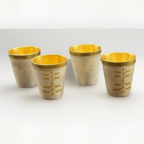 Vintage RUSSIAN VODKA SHOT GLASS SET 4pcs Stichel engraving USSR 1960s