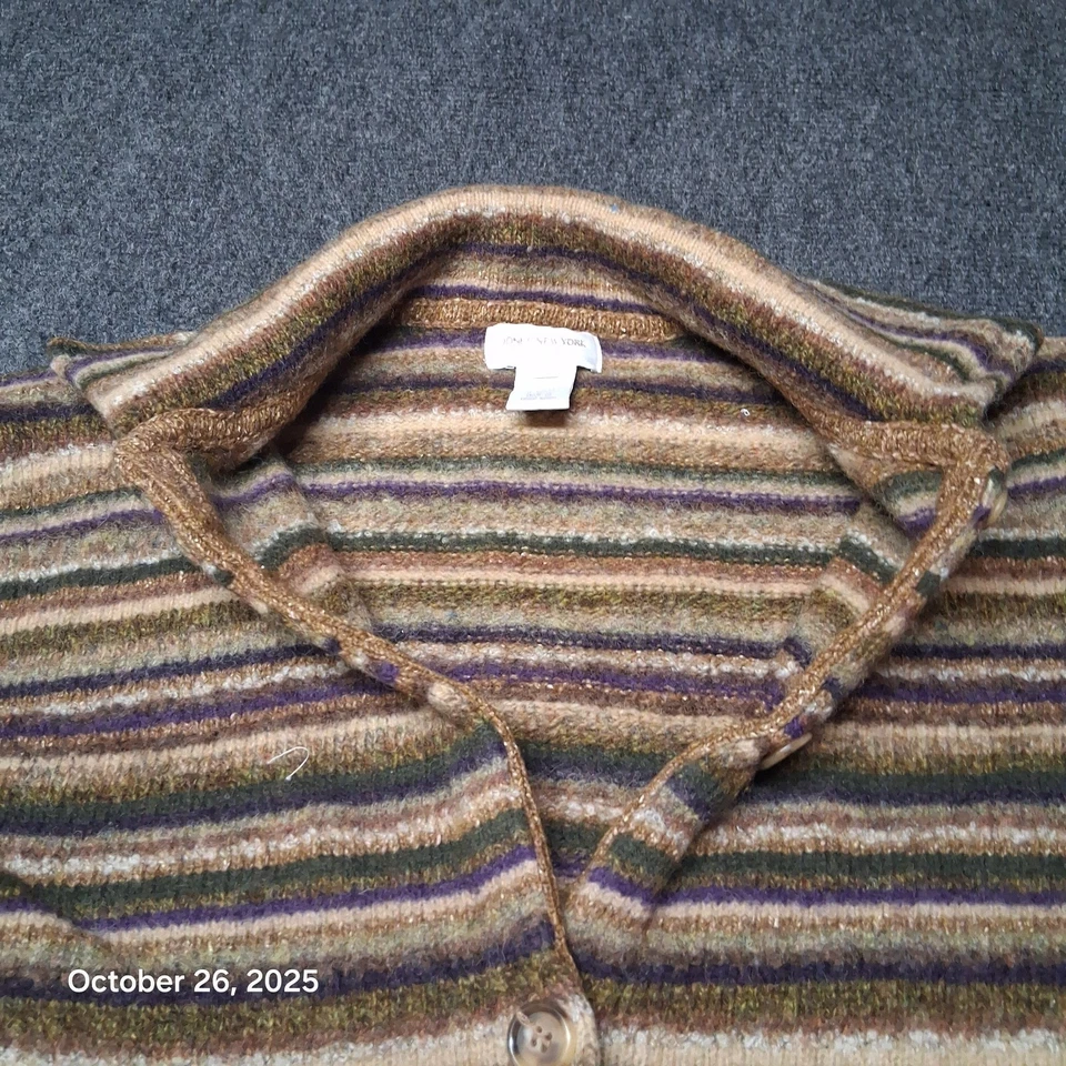 Jones New Your Sport Wool Striped Cardigan Sweater Womens Size XL Brown - Image 3 of 4