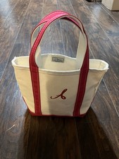 L.L. Bean Small Canvas Boat and Tote Natural Cream Red Trim ID 112635 Made USA