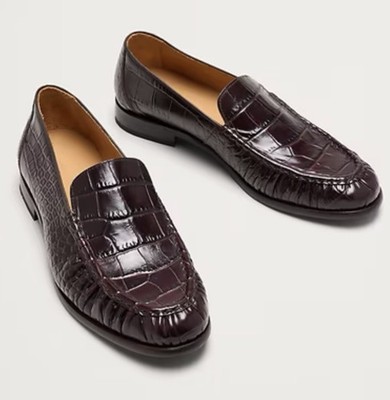 Banana Republic Men's 7.5 Leather Moc-Toe Croc Loafer Brown Shoes