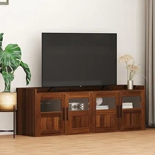 65" TV Stand for TVs up to 70" Tall Entertainment Center w/ Storage &Glass Doors