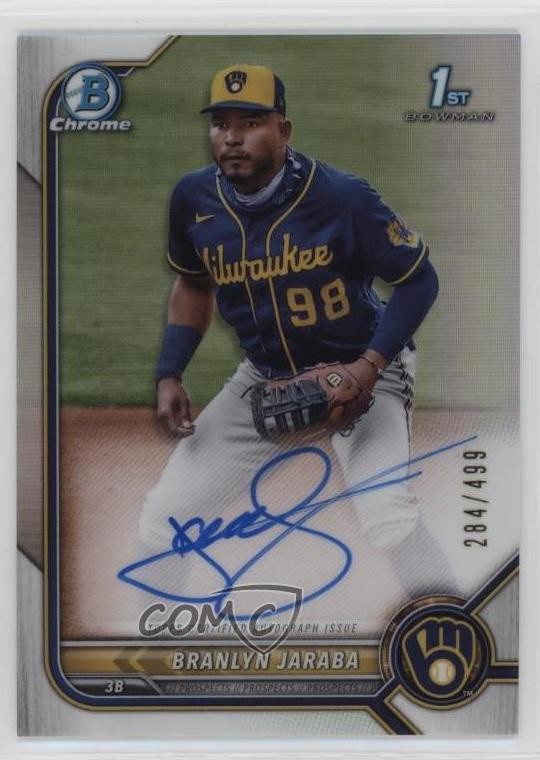 2022 Bowman Chrome Prospect Refractor 284/499 Branlyn Jaraba #CPA-BJ Auto 1n8a