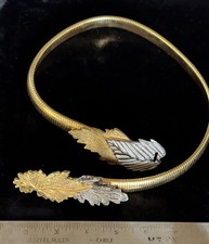 Accessocraft NYC Byzantine Stretch Gold Belt 2Tone Leaf Buckle Vintage 1970s