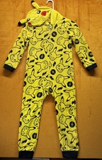 Pokemon Pikachu Pajamas Medium 6/7 One Piece Fleece Full Zip Hooded Yellow