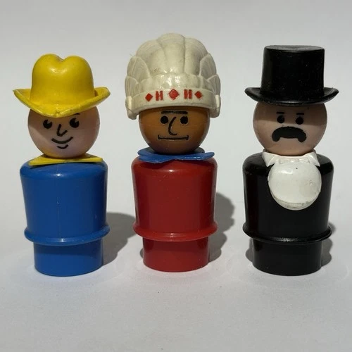 Vintage Fisher Price Little People 3x Westerners Set Cowboy Indian Gambler Mayor