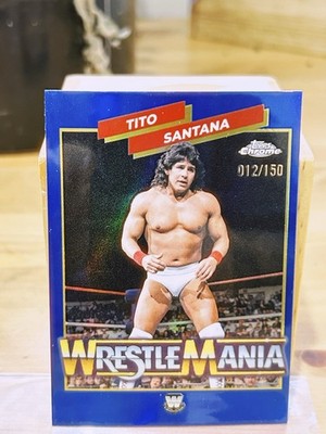 WWE Topps Chrome Tito Santana #/150 Blue Wrestle Mania  NM WMR-12