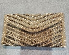 1930s Faux Pearl and Clear Bugle Beads Evening Handbag Clutch Vintage Purse