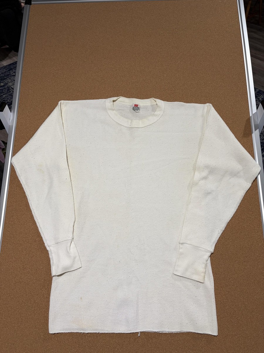 Hanes Thermal Long Johns Shirt Men 3XL White Vtg Thermal Waffle