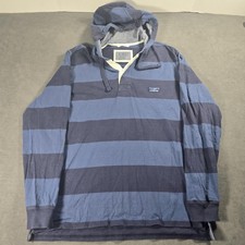L.L.Bean Hoodie Mens Large Blue Striped Cotton Henley Jersey Logo Patch