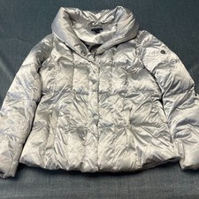 Lands End Girls Puffer Jacket Size L 14-16 Silver Full Zip Down Insulated Cozy