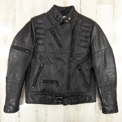 Chaqueta de moto de cuero Schott vintage para mujer 12 negra acolchada motociclista - Imagen 1 de 4