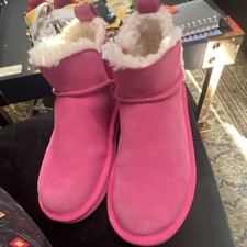 Koolaburra by UGG Pink Suede Fur Trim Lined Ankle Pull On Bootie Women Size 3