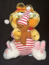 Vintage Dakin Garfield Plush Toy Pajamas w/ Bunny Slippers, Cap Pooky Bedtime