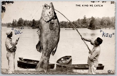 Elephant Lake Lodge Harcourt Ontario RPPC Big Fish Catch Vintage Postcard