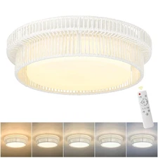 Rattan Ceiling Light Fixture, HWH 16'' Boho Flush Mount Ceiling Light 24W LED...