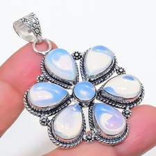 Opalite Gemstone Handmade 925 Sterling Silver Jewelry Pendant Size 2.6"