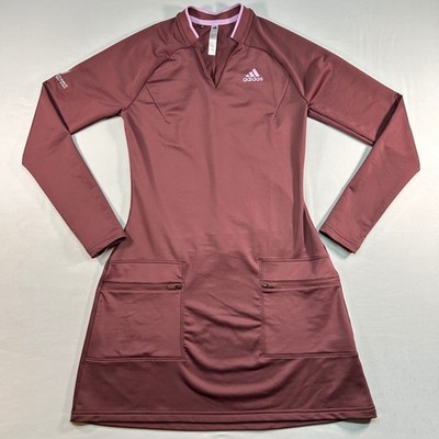 Adidas Womens Golf Dress HG6979 Burgundy Long Sleeve Pockets Size S HG6979