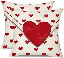 Valentine's Day Pillow Covers 18x18 Inch Set of 2 Big Red Hearts Small Red Heart