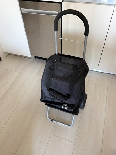 Trolley Dolly Black Foldable Shopping Cart fr Groceries w/Wheels & Removable Bag