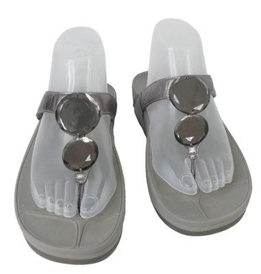 FitFlop Damen Sandalen UK 8 Luna Pewter Silver Zehensteg Komfort Sliders EU 42