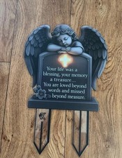 Extra large 13 inch grave plaque acrylic Reflective cross on angel with wings