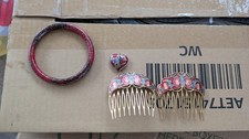 Vintage Lot of 2 Cloisonn  Enamel Gold-Tone Floral Butterfly Hair Combs Lilac...