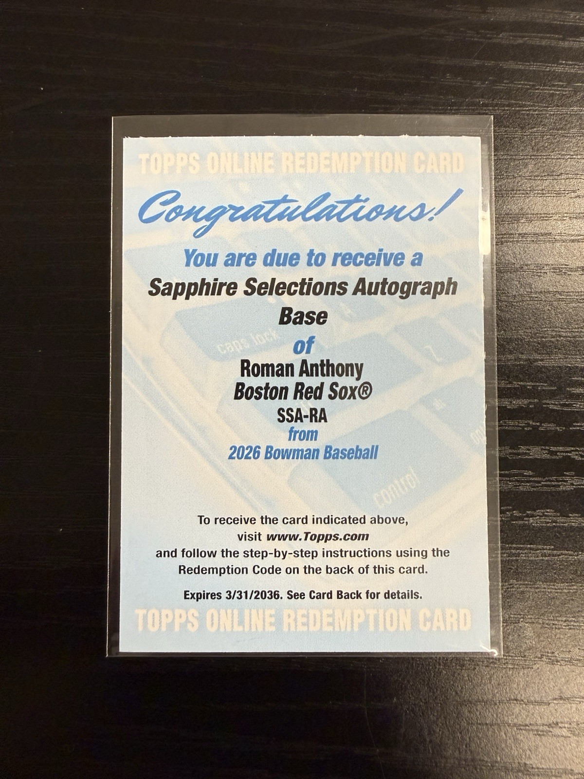 Topps 2026 Bowman Sapphire Roman Anthony Boston Red Sox  Autograph