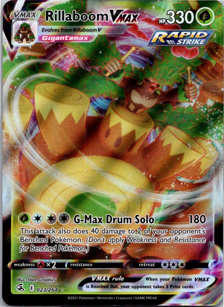 Rillaboom VMAX 023/264 Holo VMAX Rare Fusion Strike Pokemon Near Mint