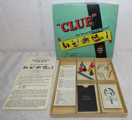 Vintage 1949 CLUE Board Game Pieces Parker Brothers COMPLETE No Board