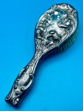 Vintage Antique Decorative Silver Vanity Hair Brush Floral Monogrammed Poppies
