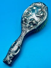Vintage Antique Decorative Silver Vanity Hair Brush Floral Monogrammed Poppies