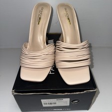 Fashion Nova Made In Manhattan Heeled Sandals Nude Size 10 Square Toe Mules