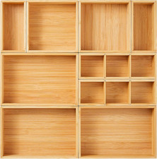 9 Pack Bamboo Drawer Organizer Set Kitchen Desk Bathroom Storage Containers