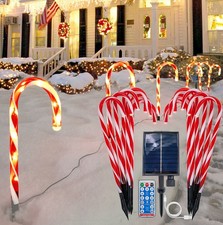 Solar Candy Cane Pathway Lights LED Christmas Decor w/ Remote 8 Modes, 12PC
