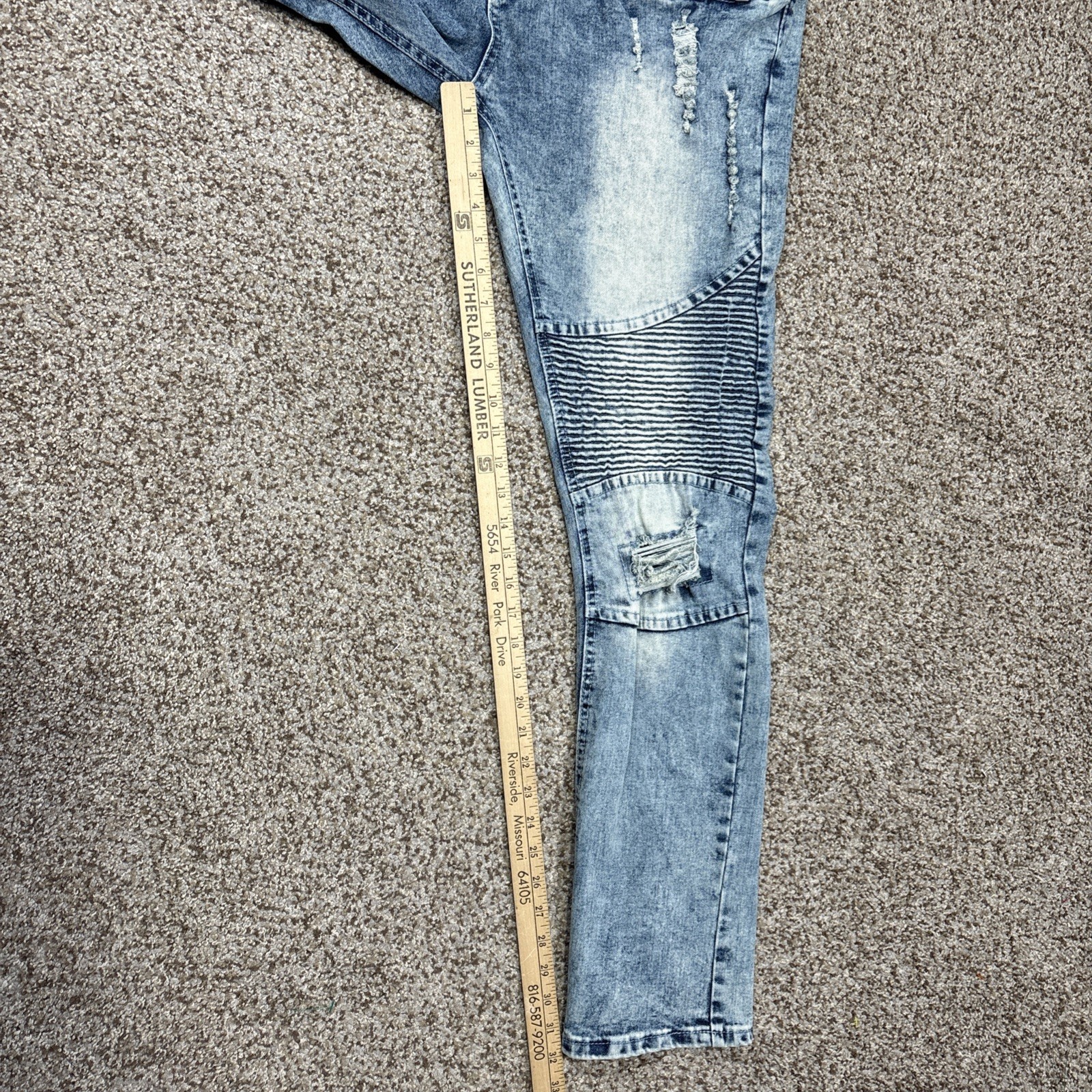 M . Society Mens Jeans Stretch Skinny Fit Blue Zipper Distressed Jean 38x32 NEW - View 8