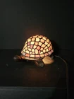 VTG Tiffany Style Stained Glass Blues& Lavender  Glass Turtle Lamp