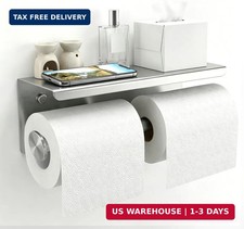 304 Stainless Steel Double Toilet Paper Holder with Shelf, Wall Mount Tissue Rol
