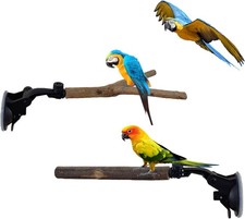 2 PCS Natural Wood Bird Perch with Suction Cup Parrot Shower and Window Black