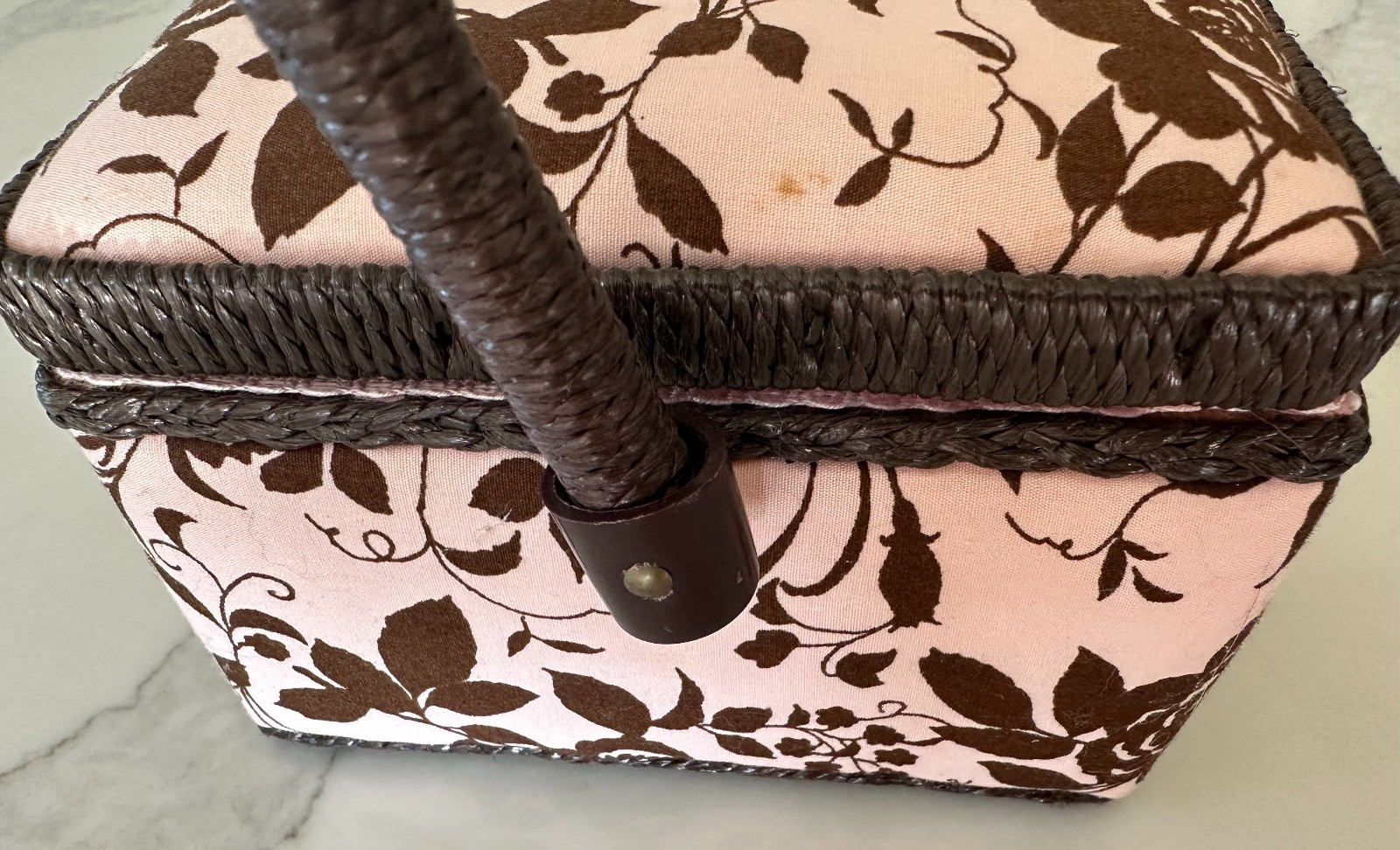 Dritz ~ Sewing Basket Small Rectangler ~Pink & Brown Floral~10x6x4