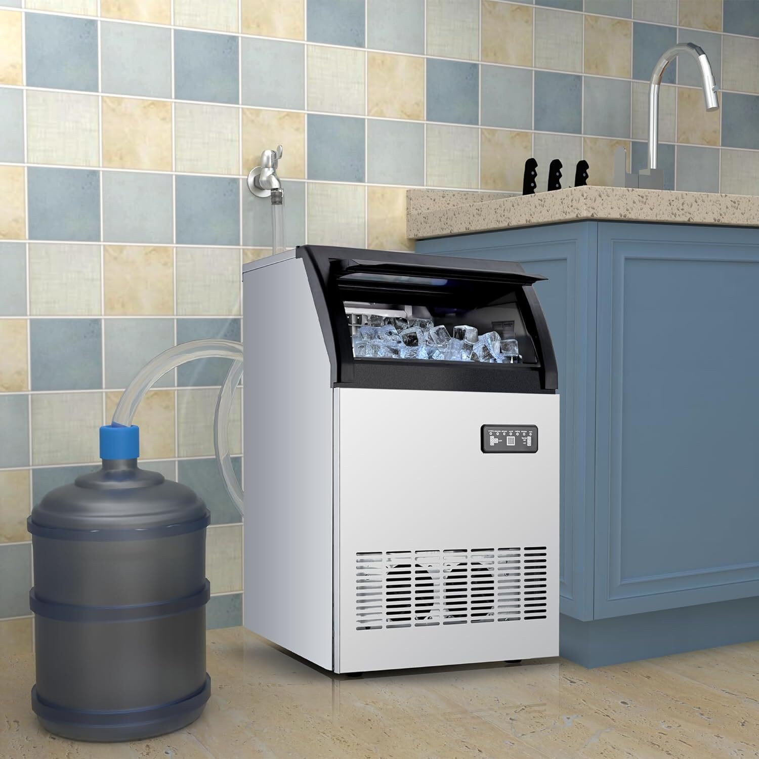 Commercial Ice Maker Stainless Steel Double Inlet Water Ice Cube Machine 120LBS