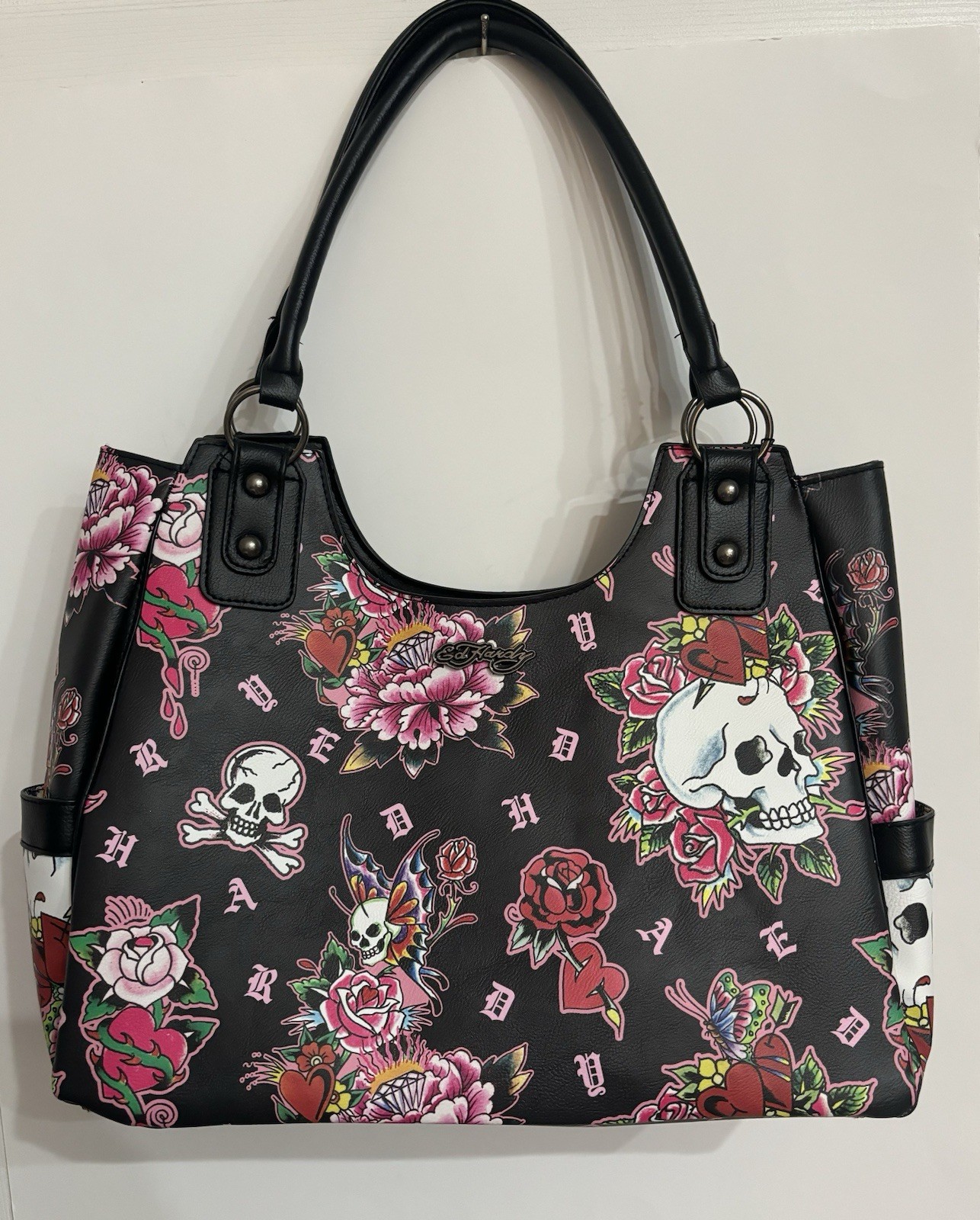NEW Ed Hardy Love Kills Slowly Large Tatoos Black Shoulder Tote Bag