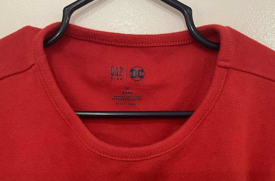 Gap Kids DC Girls Glitter Wonder Woman Logo Cotton Short Sleeve PJ Top Red Sz 10 - Image 3 of 4