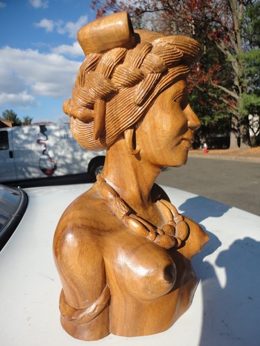 Philippines Hand Carved Wood Tribal Ethnic Igorot Woman Bust Wood statue - Picture 4 of 12
