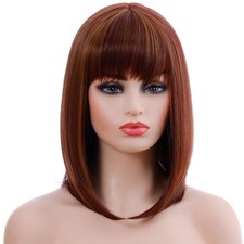 Lady Girl Bob Wig Women's 14" Straight Bangs Full Hair Wigs Cosplay Party
