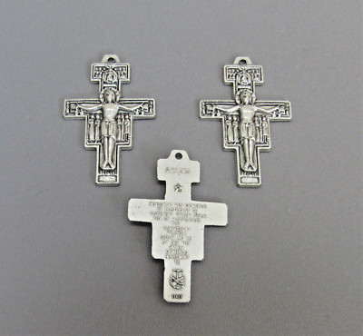 3 pc SAN DAMIANO Saint Francis Rosary Crucifix Cross ITALY Rosaries C107 SILVER