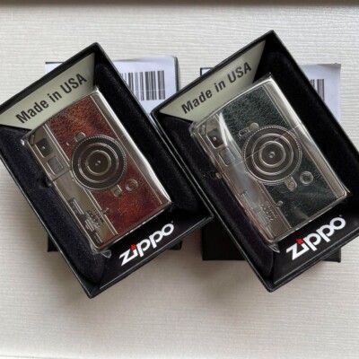Zippo Antique Camera Black Brown 2 Set Regular Case Oil Lighter Japan