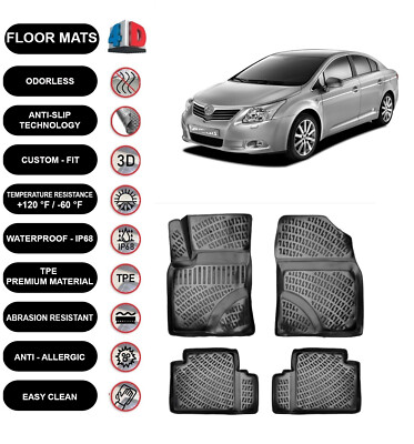 Floor Mats Liner Fits Toyota Avensis (2009-2014) Waterproof 4D Molded Black 4pcs