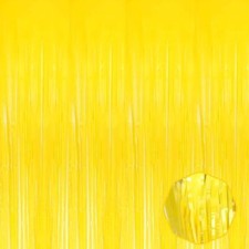 3 Pack Macaron Yellow Foil Fringe Curtain Backdrop 3.28Ft x 9.8Ft Metallic Ti...