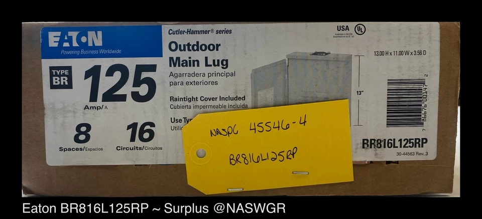 Eaton BR816L125RP ~ Eaton BR Main Lug Load-Center - Unused - Image 3 of 4