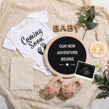 8PCS Pregnancy Announcement Set Letter Board Baby Blocks Booties Signs